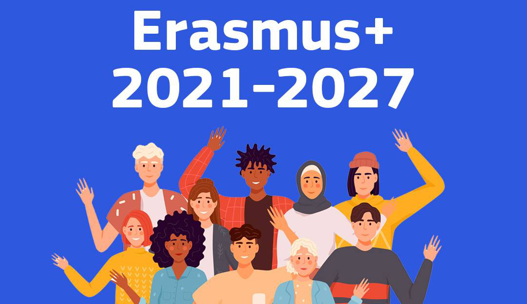 Заставка з текстом  «Erasmus+ 2021–2027»